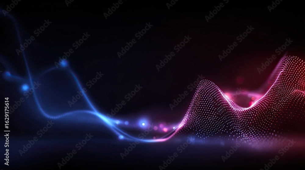 Poster abstract wave form: an abstract digital artwork showcases a dynamic wave form, glowing with radiant 