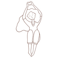 Vector linear illustration. Whimsical girl. Girl in doodle style. Self-care illustration