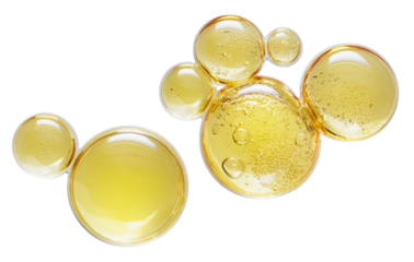 golden oil bubbles on white background