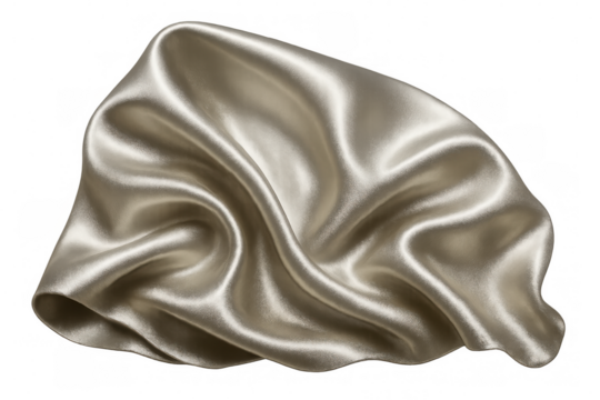 Gold silk cloth flowing and waving with transparent background, perfect for luxury or fashion designs