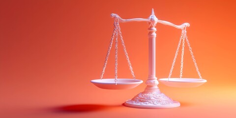 Scales of justice made of white plaster on orange background