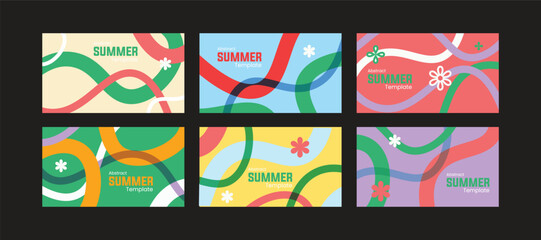 modern abstract art design with wavy shapes and line, summer holidays template set banner, web banner, template, cover, ad, social media post, banner collection 