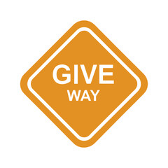 A yellow diamond road sign with a black arrow illustrates a warning for traffic ahead Give Way sign vector art yellow gradient illustration on white background