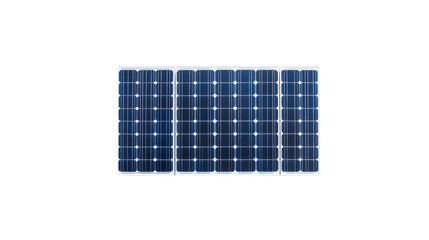 A rectangular solar panel with multiple blue photovoltaic cells arranged in a grid pattern within a white frame.