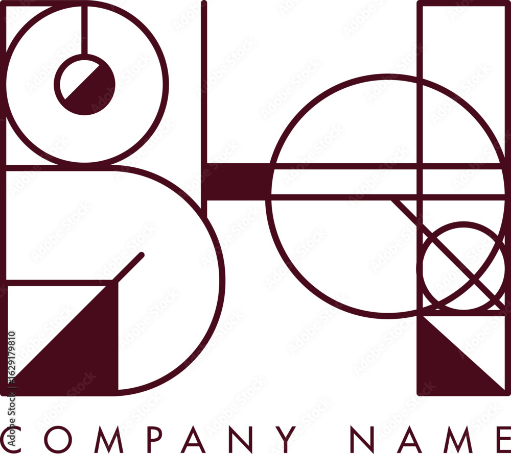 Poster minimalist bh circular monogram logo design with bold lines and elegant style