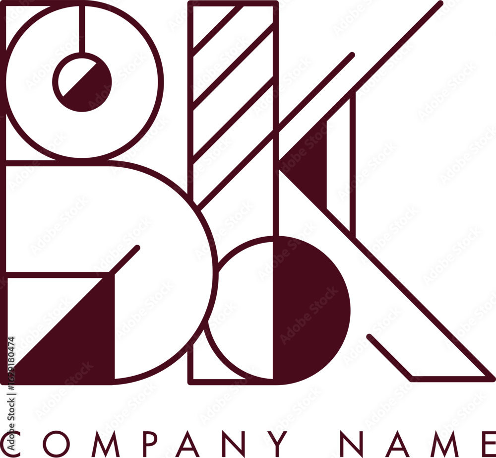 Poster minimalist bk circular monogram logo design with bold lines and elegant style