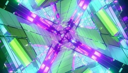 Neon tunnel with geometric shapes