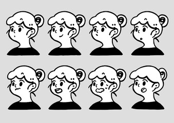 Facial Expression Icons - Girl Character 01 (Bun Hairstyle / Monotone Version) 