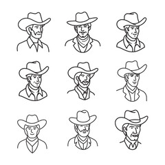 Cowboy Icon Outline Bundle Collection Set

