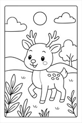 Cute Deer Coloring Page for Kids