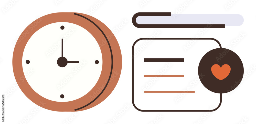 Poster clock and organized task list with a bookmark and heart element highlighting focus and prioritizatio