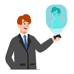 Man talking to AI virtual assistant – artificial intelligence concept illustration