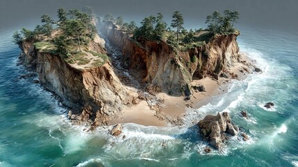 Coastal erosion scenes with cliffs breaking and land loss from waves, ideal for environmental change, shoreline, and sea level rise visuals