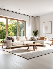 Fototapeta premium Bright, modern living room with large windows (2)