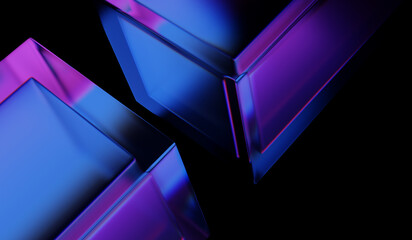 Abstract colorful shape, black dark background design, 3d render, iridescent and dispersion background