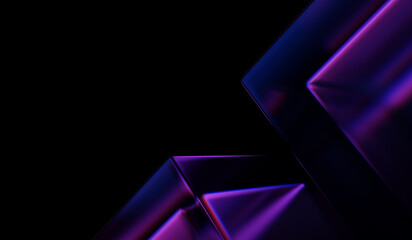 Abstract colorful shape, black dark background design, 3d render, iridescent and dispersion background