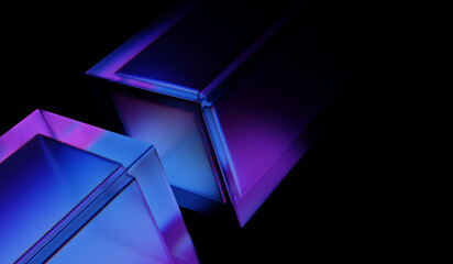 Abstract colorful shape, black dark background design, 3d render, iridescent and dispersion background