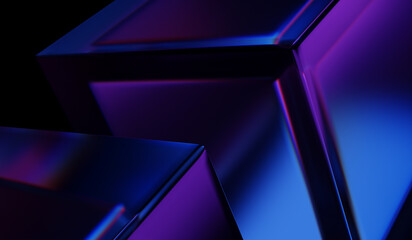 Abstract colorful shape, black dark background design, 3d render, iridescent and dispersion background