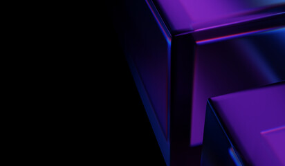 Abstract colorful shape, black dark background design, 3d render, iridescent and dispersion background