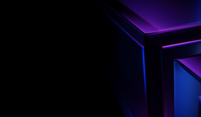Abstract colorful shape, black dark background design, 3d render, iridescent and dispersion background