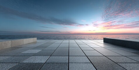 An image of a spacious viewing platform and the sea, suitable for car display backdrops, urban tourism promotion, and rendering materials.