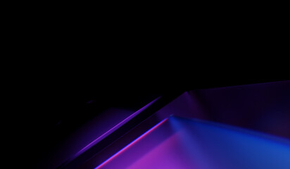 Abstract colorful shape, black dark background design, 3d render, iridescent and dispersion background