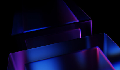 Abstract colorful shape, black dark background design, 3d render, iridescent and dispersion background