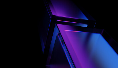 Abstract colorful shape, black dark background design, 3d render, iridescent and dispersion background