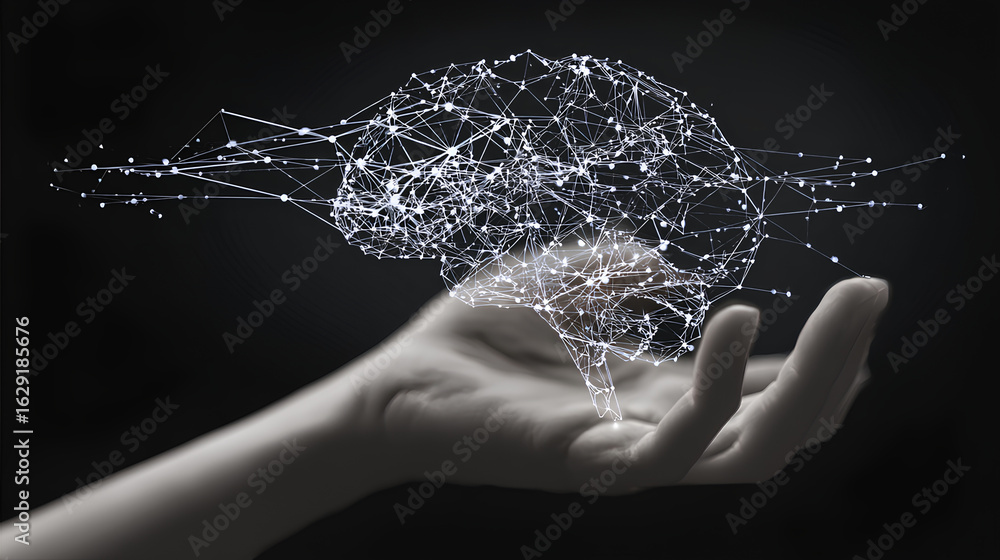 Aufkleber neural network scheme above scientist hand. artificial neural networks, ann. abstract simple graphic