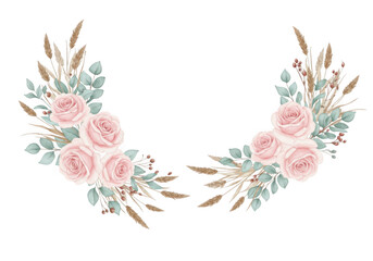 Pink roses wreath isolated on transparent background