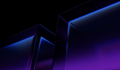 Abstract colorful shape, black dark background design, 3d render, iridescent and dispersion background