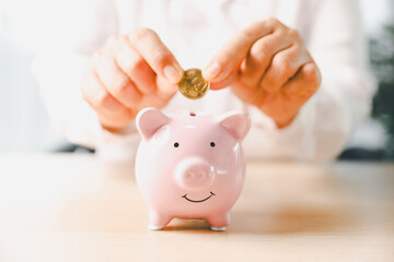 Businesswoman focused on saving money, smart financial planning, using banking, investment...