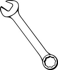 Simple Black and White Wrench Illustration: Repair, Maintenance, DIY Concept