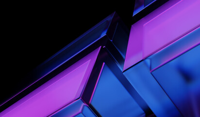 Abstract colorful shape, black dark background design, 3d render, iridescent and dispersion background