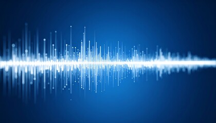 Abstract sound wave visualization; bright, glowing lines on dark blue background