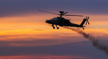 Military Helicopter Flying During Sunset Over Cloudscape
