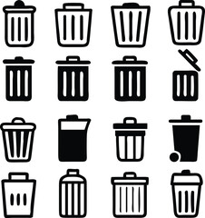 Trash can vector icon set. garbage illustration sign collection. waste logo.
