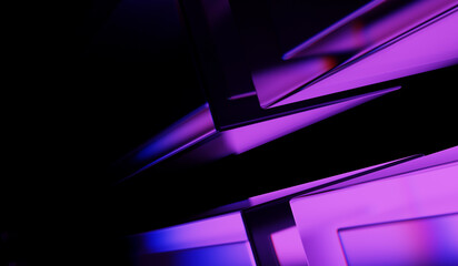 Abstract colorful shape, black dark background design, 3d render, iridescent and dispersion background