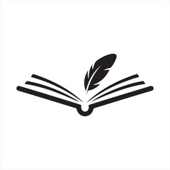 Open Book with Feather Pen Icon – Literary Writing Symbol
