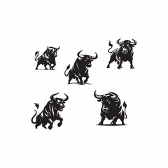 angry bull silhouette design set. 