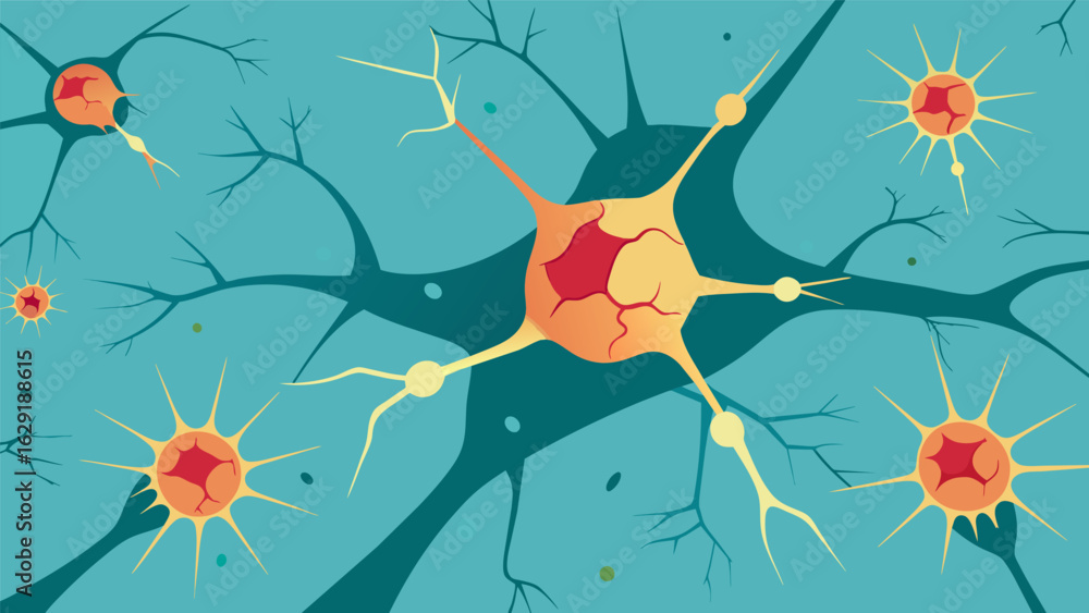 Poster a closeup view of damaged nerve cells slowly repairing and regenerating under the influence of ketam