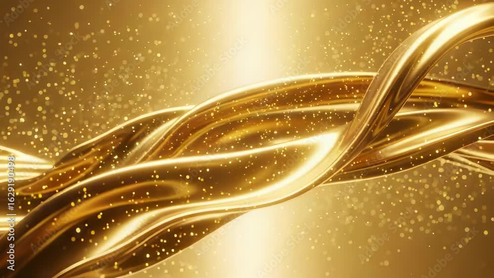 Poster abstract golden ribbon swirl with sparkling particles in soft focus background