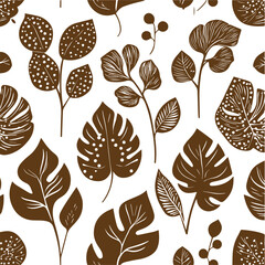 Seamless pattern abstract flowers and leaves texture background 