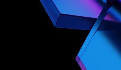 Abstract colorful shape, black dark background design, 3d render, iridescent and dispersion background