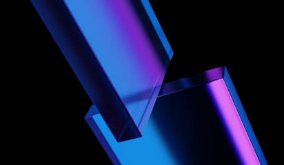 Abstract colorful shape, black dark background design, 3d render, iridescent and dispersion background