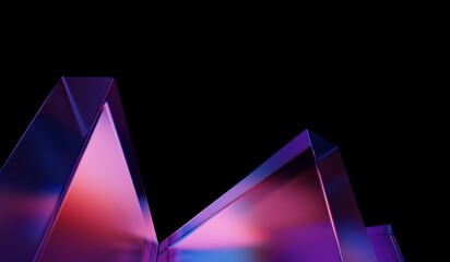 Abstract colorful shape, black dark background design, 3d render, iridescent and dispersion background