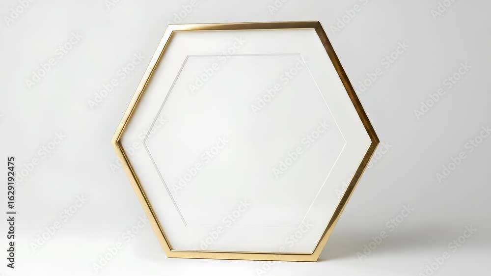 Poster golden hexagonal frame with frosted glass insert on a white background studio shot
