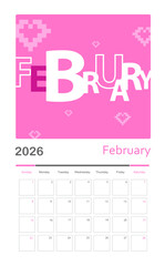 February 2026 Calendar. monthly calendar template.