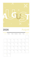 August 2026 Calendar. monthly calendar template.