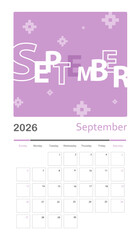 September 2026 Calendar. monthly calendar template.